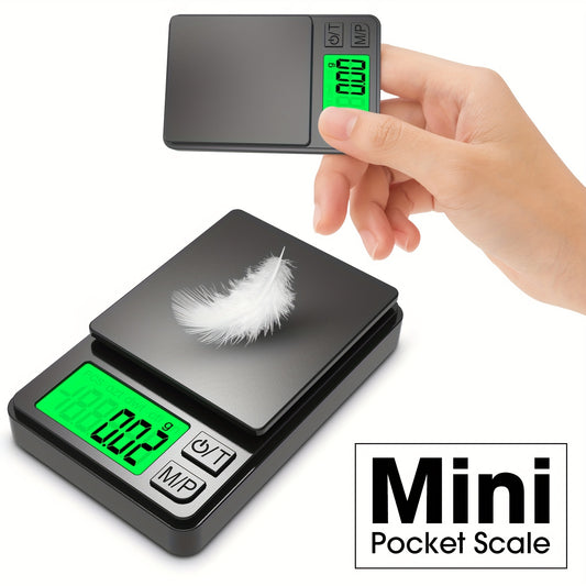 Mini digital pocket scale with backlit LCD screen, 100g capacity and 0.01g accuracy, ideal for food, jewelry, and kitchen use.