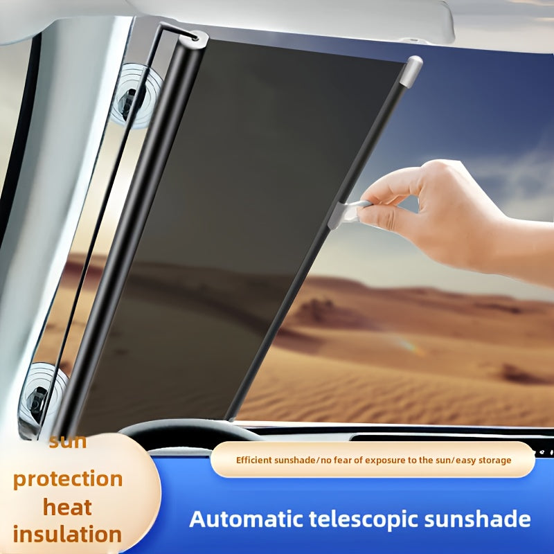 Automatic PVC sunshade for vehicle front window. Provides sun protection and heat insulation. Easy to store. 1pc.