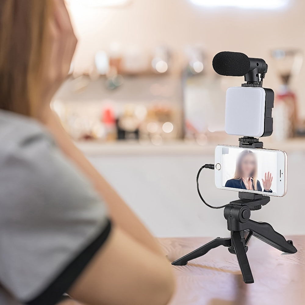 Compatible with both iPhone and Android, the Beginner Video Blogging Kit includes a 10-inch tripod, phone holder, and mini shotgun microphone. Ideal for live streaming, video calls