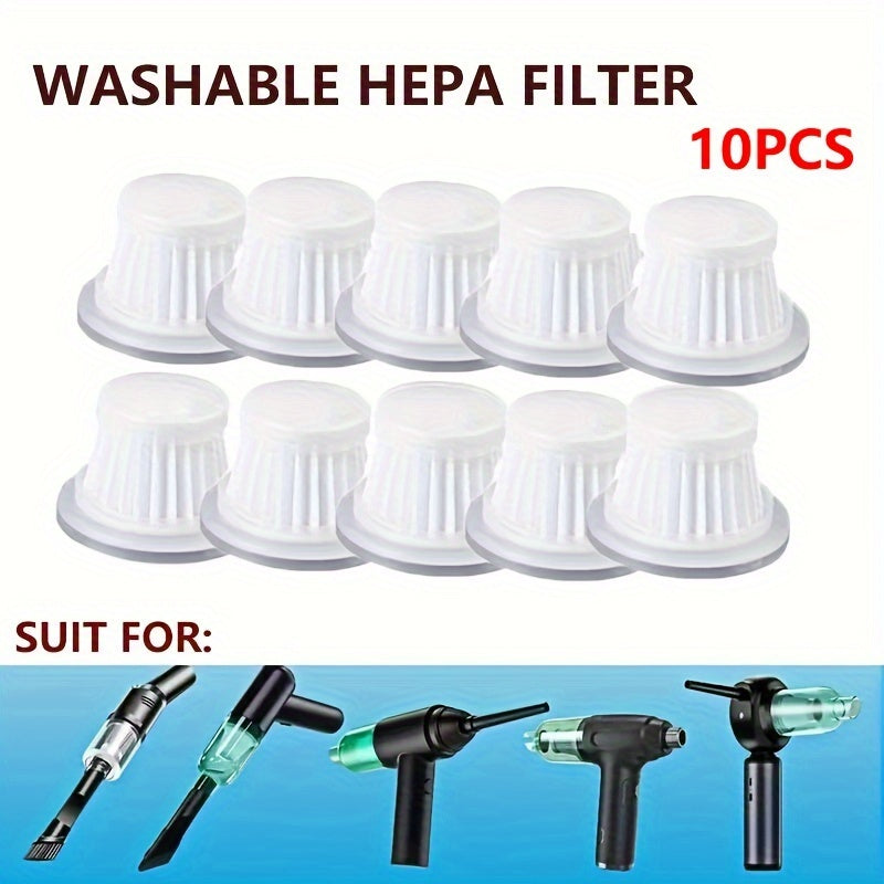 10 washable HEPA filters for vacuum cleaners, compatible with a variety of models.