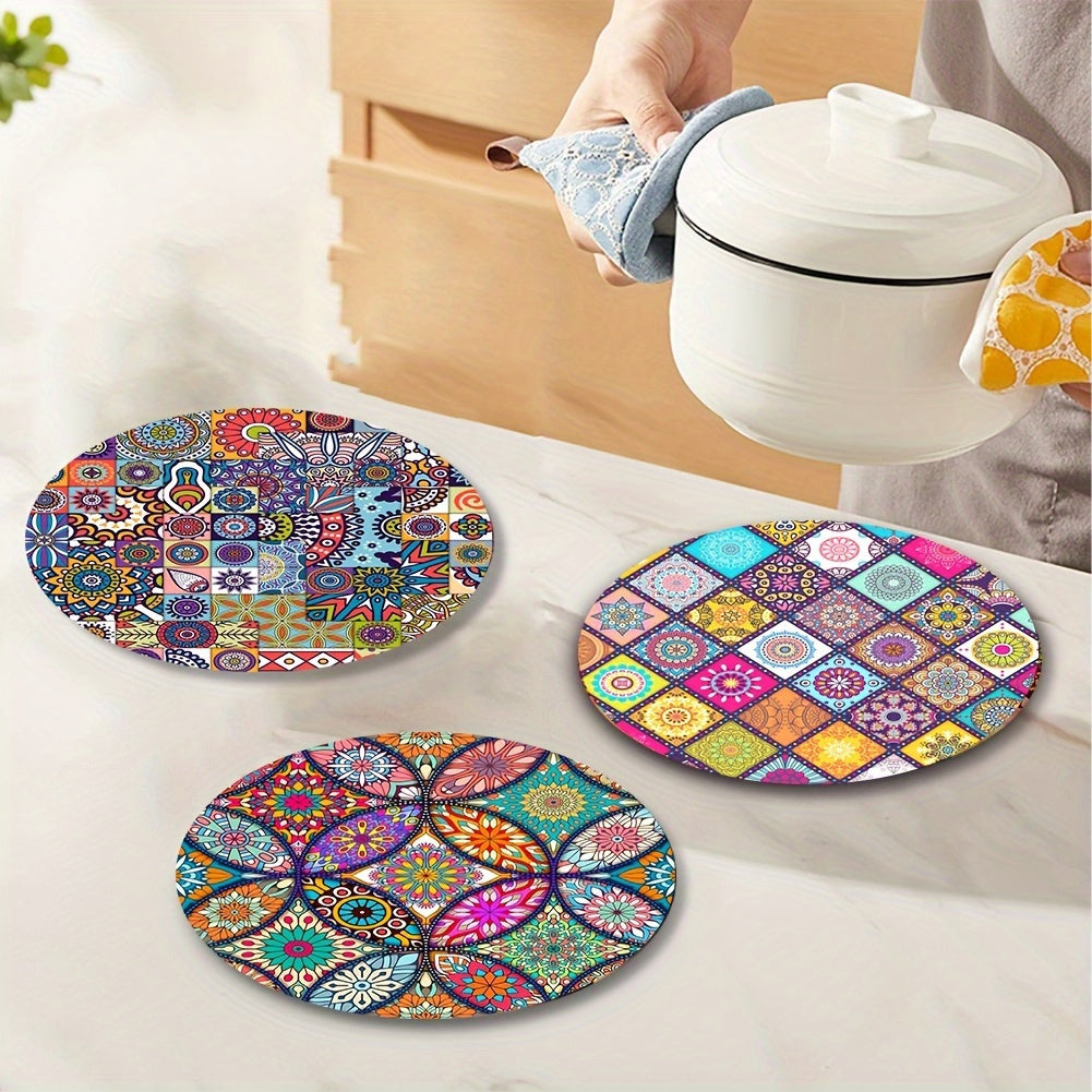 4 Mandala Wooden Placemats: durable, heat-resistant, non-slip, easy to clean - great for home, office, parties, festivals.