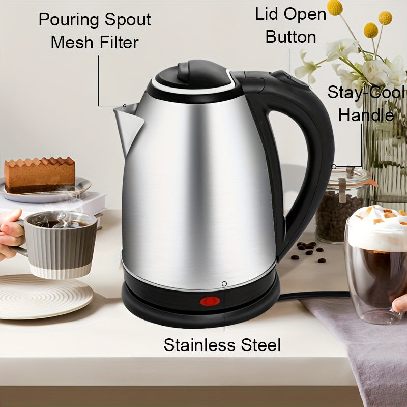 1.8L Stainless Steel Electric Kettle - BPA-Free, 1500W Rapid Boil, Automatic Shut-Off & Dry Boil Safety Features, Stylish Black Accent Design, Perfect for Coffee, Tea & Hot Drinks, European Plug Included