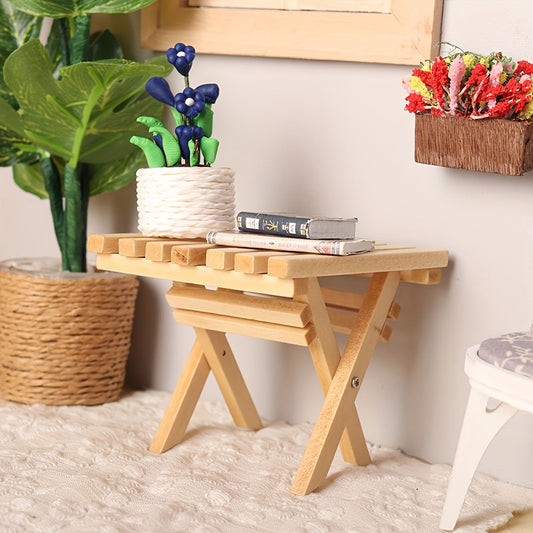 Mini folding table made from rustic cork wood, perfect for dollhouse breakfast and tea scenes. Suitable for DIY enthusiasts and collectors, no electricity required. Makes a great holiday gift.