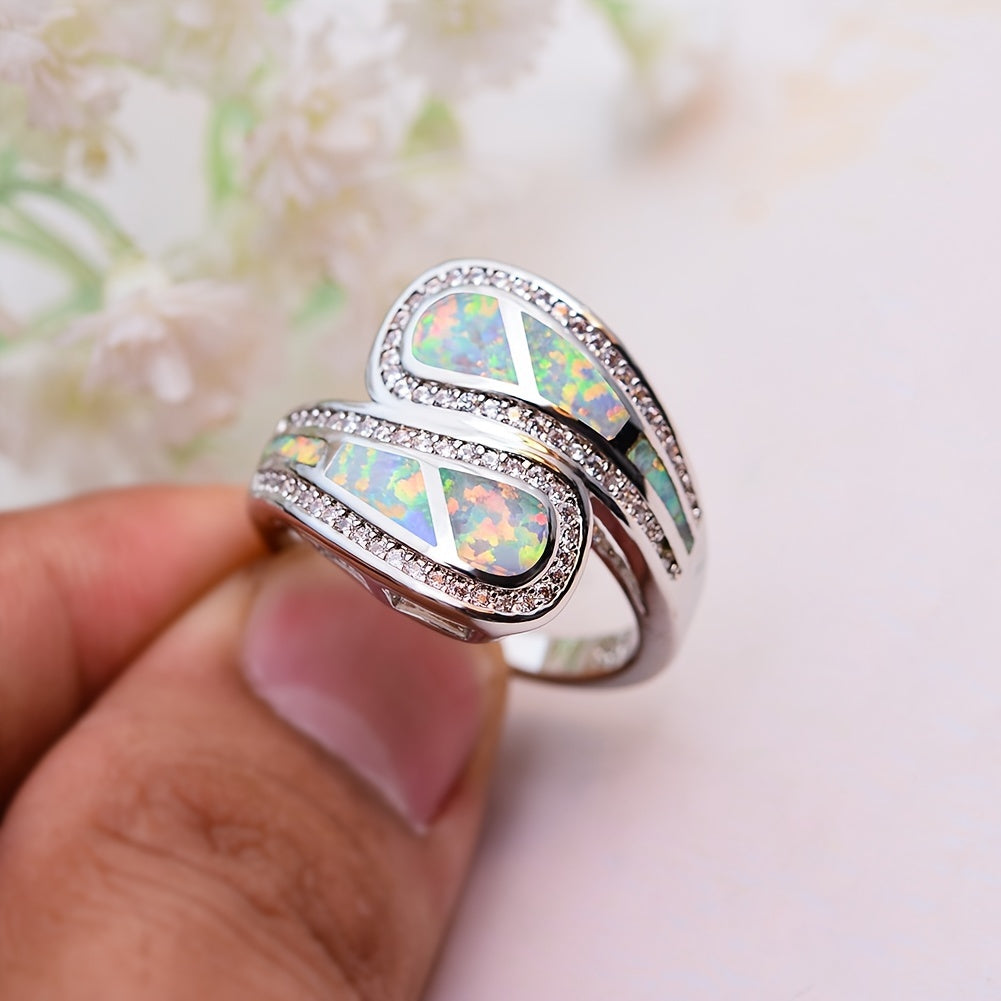 Vintage boho white opal stone ring for women, perfect for weddings and engagements.