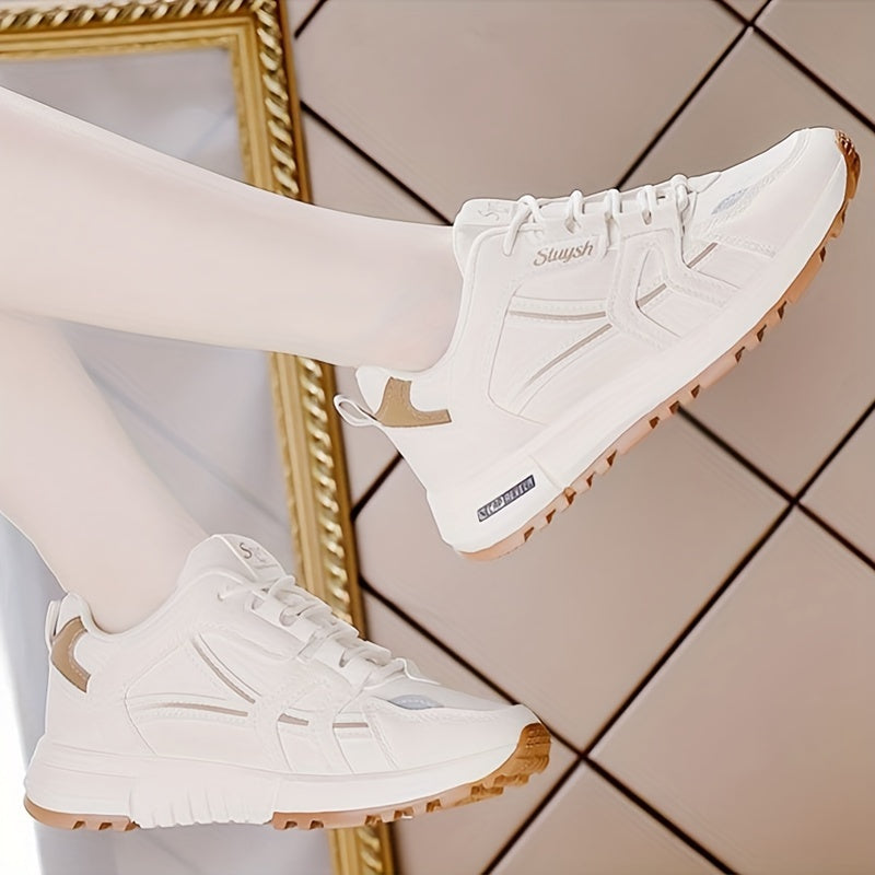 Exclusive Women's Fashion Sneakers: Lightweight Lace-up Running Shoes with Solid Color Low Top, Plain Toe, and Hand Washable Design. Features All-Season Rubber Sole, EVA Insole, and Fabric