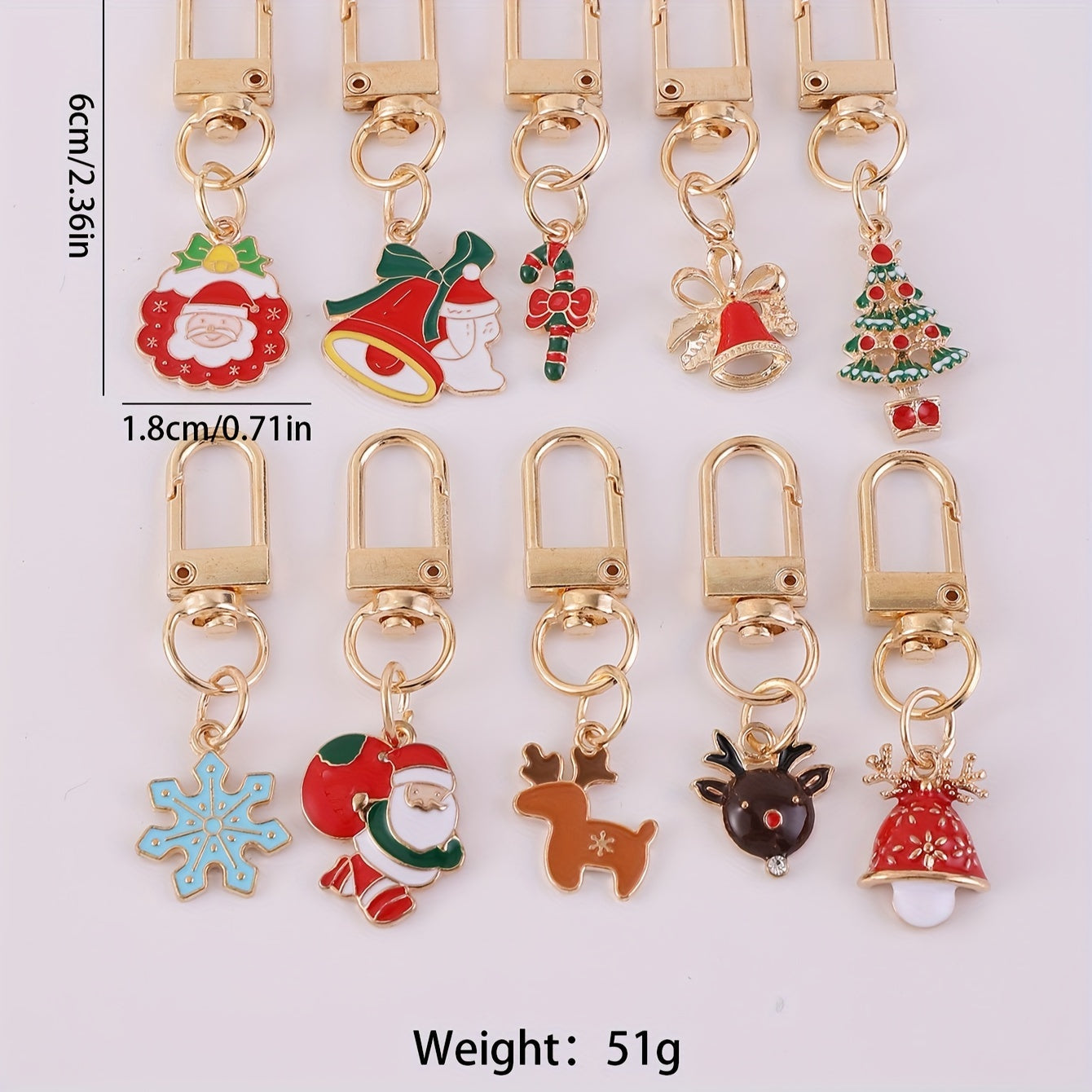 Set of 10 Christmas Drop Oil Alloy Keychains, Adorable & Fashionable Jewelry for Women, Perfect Holiday Party Decoration Gift