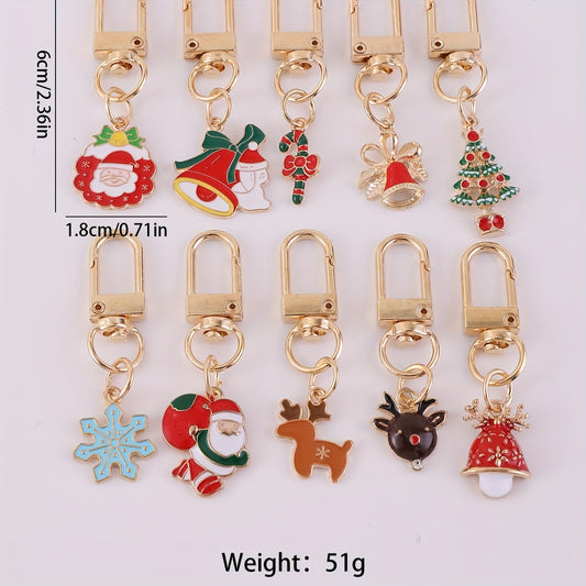 Set of 10 Christmas Drop Oil Alloy Keychains, Adorable & Fashionable Jewelry for Women, Perfect Holiday Party Decoration Gift