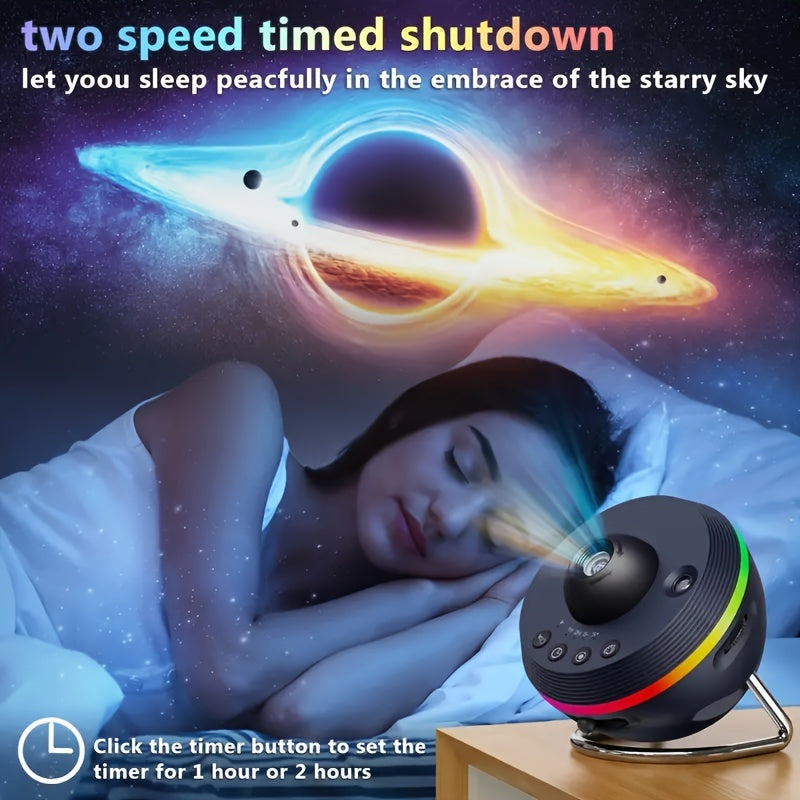 Galaxy Meteor Projector Night Light with Timer for Bedroom & Home Theater, USB Powered, HD Nebula Lamp, Adjustable Brightness, Space-Themed Visual Effects, Celestial Room Ambiance, Sleek