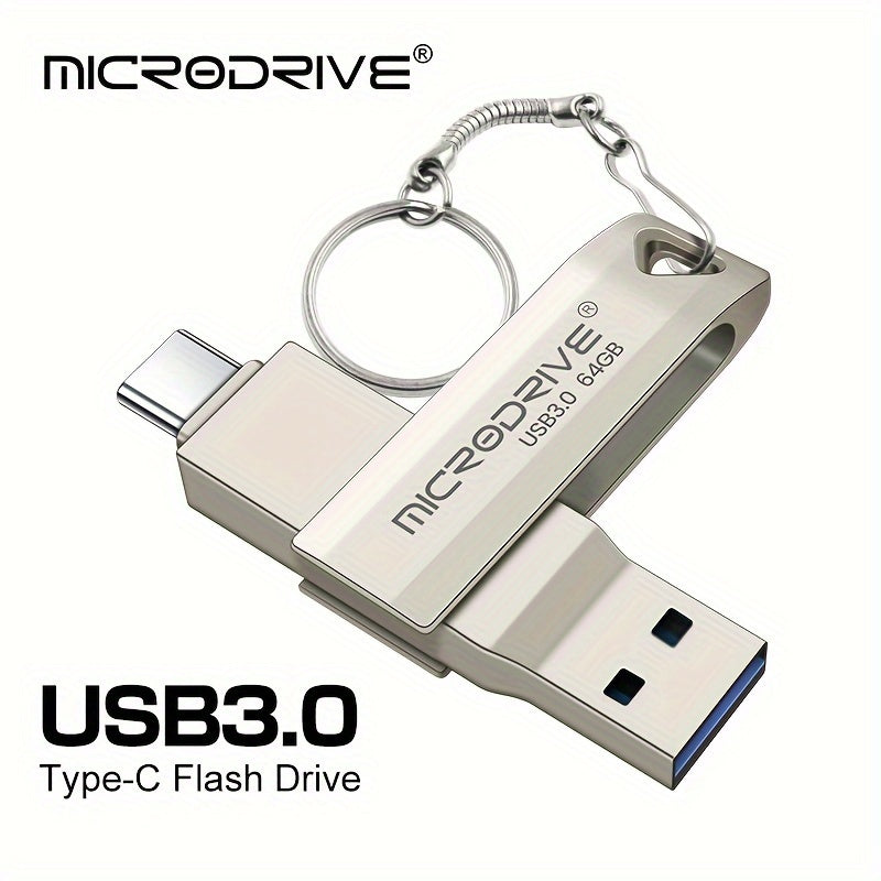 Microdrive High Speed 2in 1 OTG Type-C USB3.0 Flash Drive available in 64GB and 128GB with Type-C USB3.0 for Key Ring.