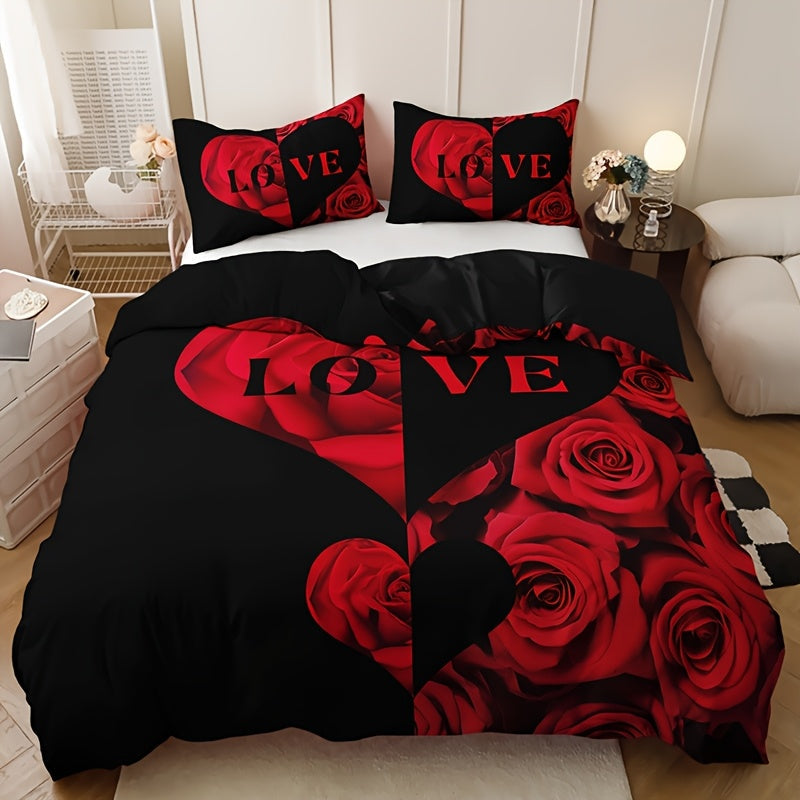 3-Piece Bedding Set featuring a Floral Pattern with Alphabet Design, Includes 1 Duvet Cover and 2 Pillowcases, Made with Breathable and Soft Material