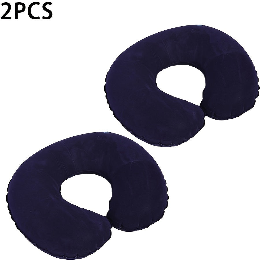 Two-Pack of PVC Inflatable C-Shaped Pillows - Perfect for Office Chairs, Traveling, and Home Use. Portable Neck Support Made from Lightweight, Durable, Non-Woven Material. Features Anti-Stain Properties for Easy Cleaning. Great for Providing Comfort and