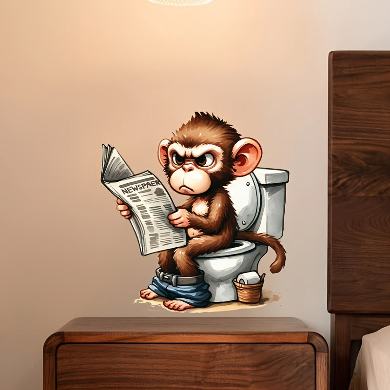 Monkey toilet lid decal for metal surface. Peel-and-stick wall art.