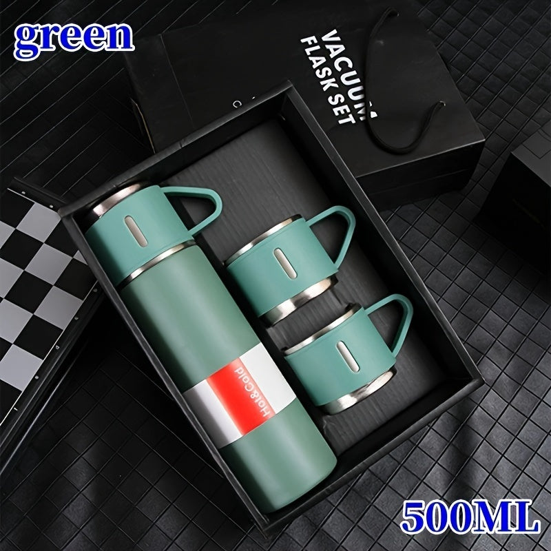 1 set of vacuum insulated water bottles with 3 cup lids for hot and cold beverages, ideal for summer and winter drinkware, perfect as Christmas or business gifts.