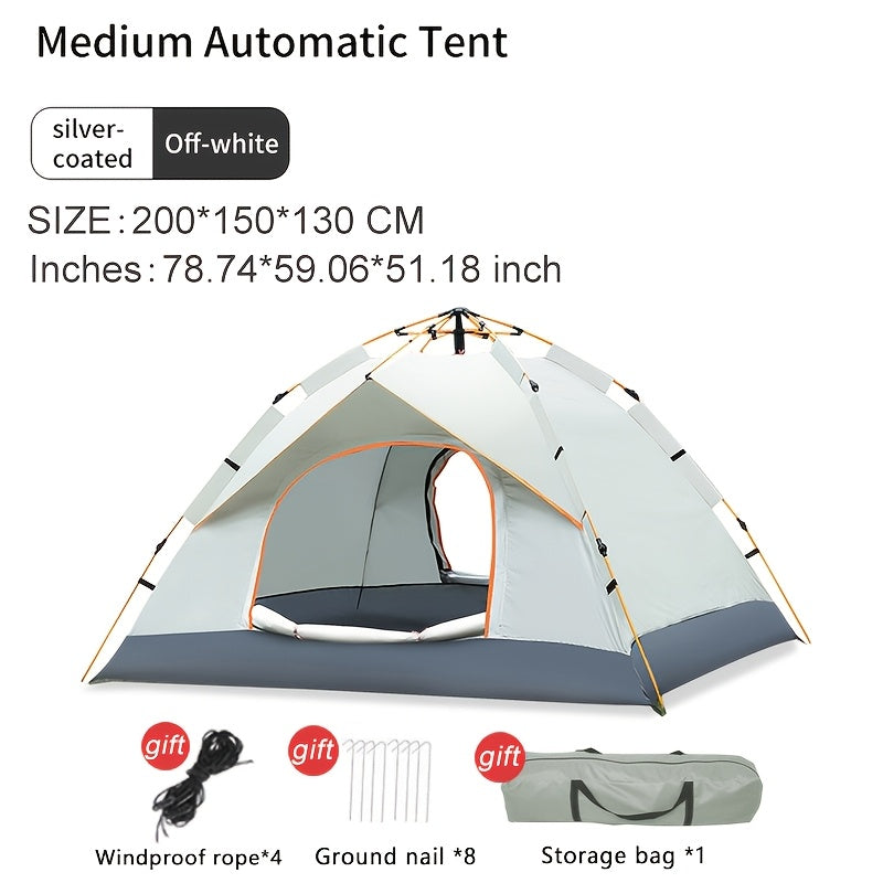 Portable dome tent for 2-3 people with mosquito netting, fiberglass poles. Perfect for family camping and outdoor adventures. Easy setup, all-season use. Durable white polyester fabric.