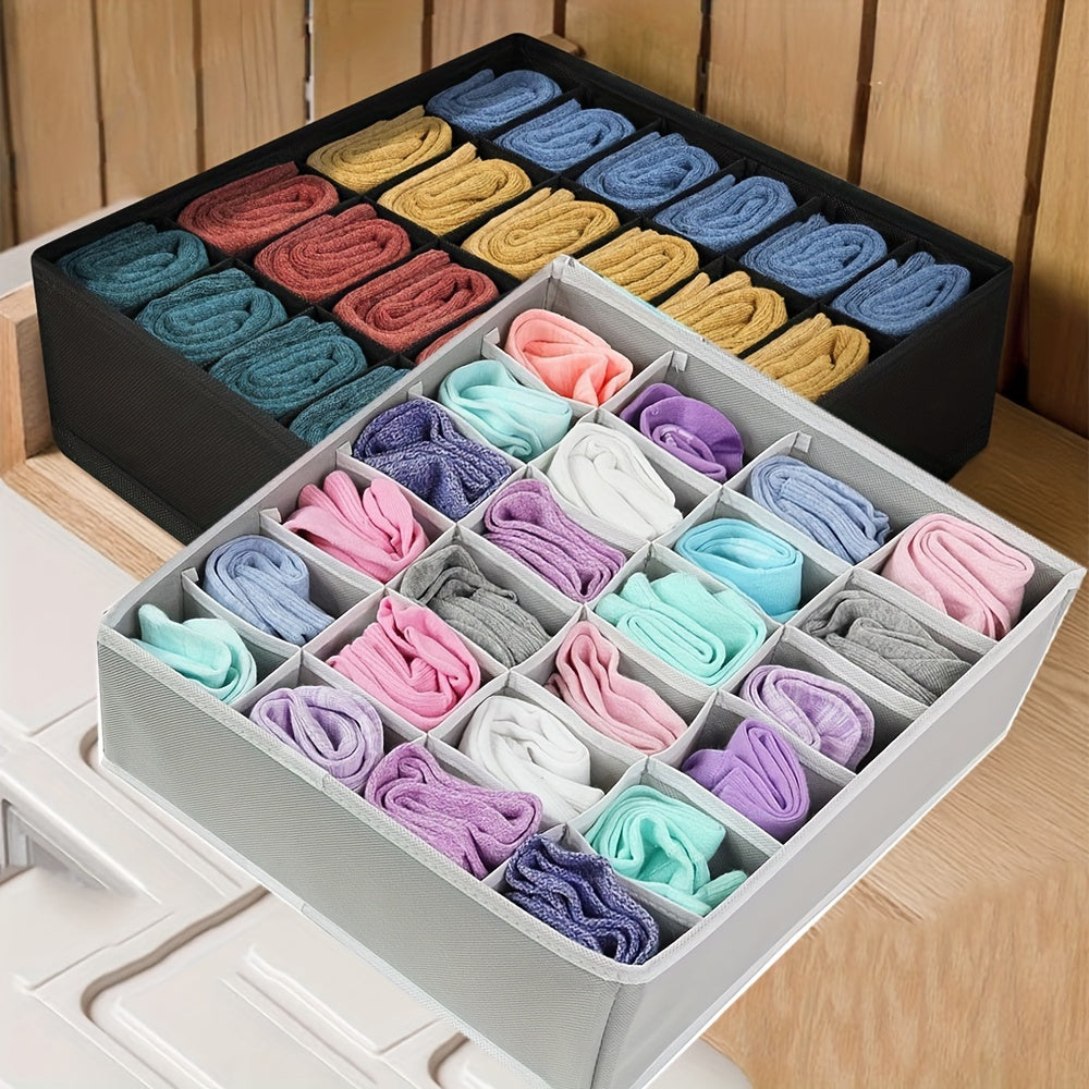 Foldable Fabric Drawer Organizer that holds 1 piece, designed for storing socks, underwear, and ties. It can be hanged in the closet for easy storage solutions and organization. Suitable for individuals aged 14 and above.