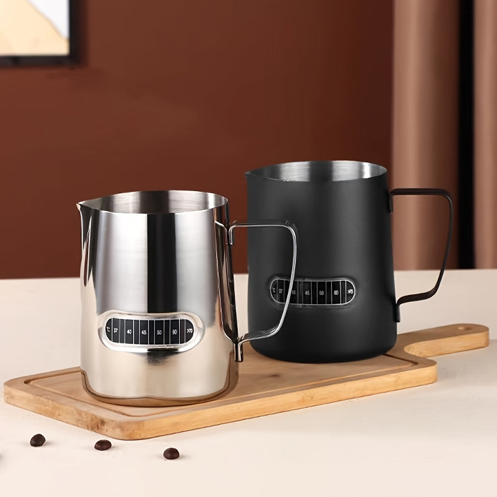 Stainless Steel Milk Frothing Pitcher with Temperature Display and Precision Pour Spout, Perfect for Latte Art and Espresso Making - 1 Piece, 3.6''x4.3''/9.2cm*11cm, Barista Essential.