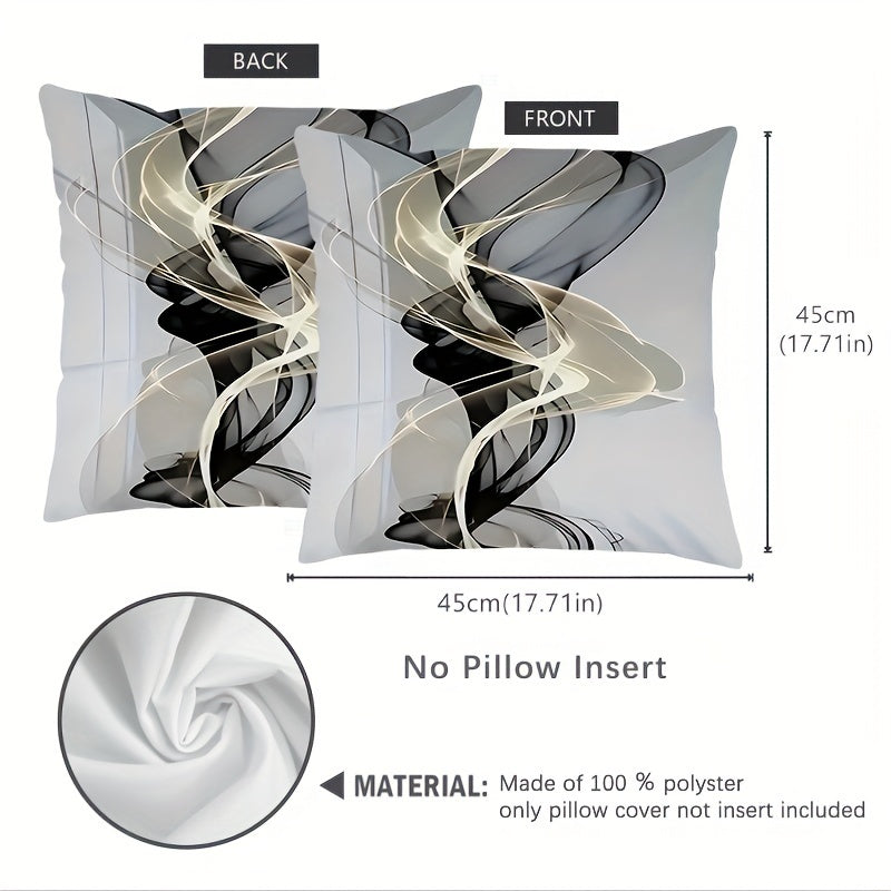 These modern abstract throw pillow covers measure 44.96cm x 44.96cm and do not include a pillow core. Made of 100% polyester, they are machine washable and feature a stylish geometric pattern in gray. The zipper closure makes them easy to use and