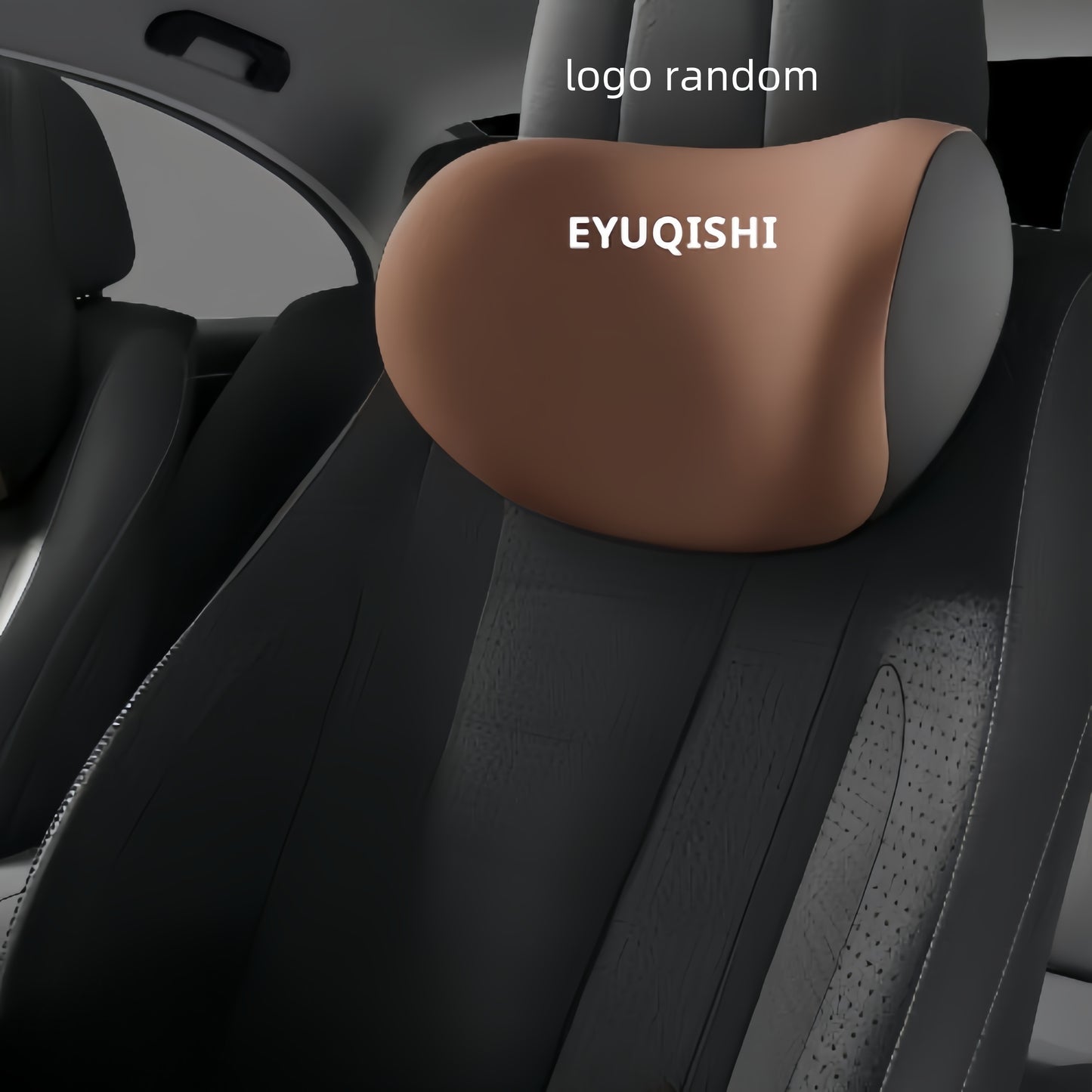 1pc Memory Foam Car Headrest and Lumbar Support Pillow with Synthetic Fiber Cover for Vehicle Seat. Features random logo design and breathable fabric for comfort.