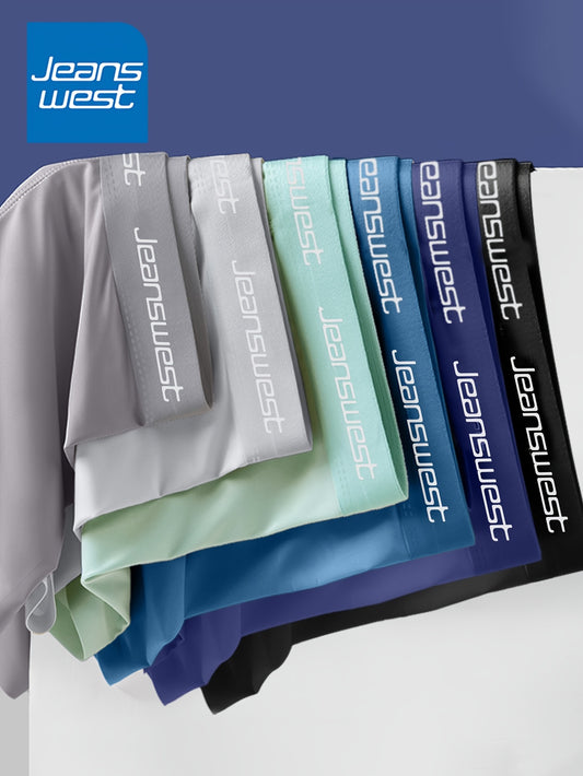 JEANSWEST Men's Boxer Briefs - 6pcs, Solid color with letter waistband, comfortable blend of polyester and elastane, ideal for daily wear and travel.