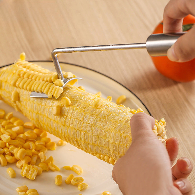 Effortlessly peel and separate corn kernels with this stainless steel corn peeler – a convenient manual kitchen gadget for corn threshing. Includes a shovel knife for easy peeling.