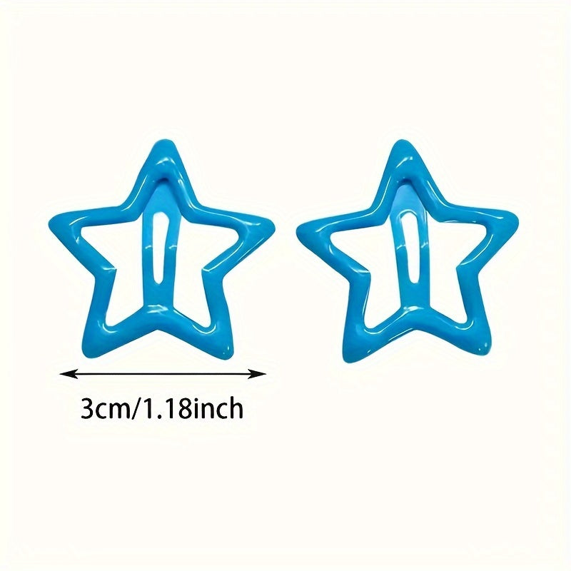 Y2K Cute Star Hair Clips Set in colorful metal star shape, available in 15/30/50/100pcs. Trendy hair accessories for all ages 14+. Perfect gift for Eid and Ramadan.