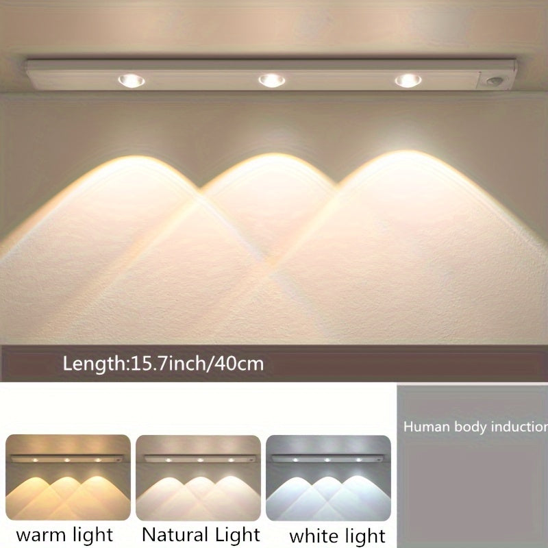 Wireless USB Rechargeable Motion Sensor LED Strip Light with 3 Color Dimming and Sunset Pattern - Ideal for Kitchen, Wardrobe, Cabinet, Bedroom - Ceiling or Wall Mount, Lithium Battery Powered.