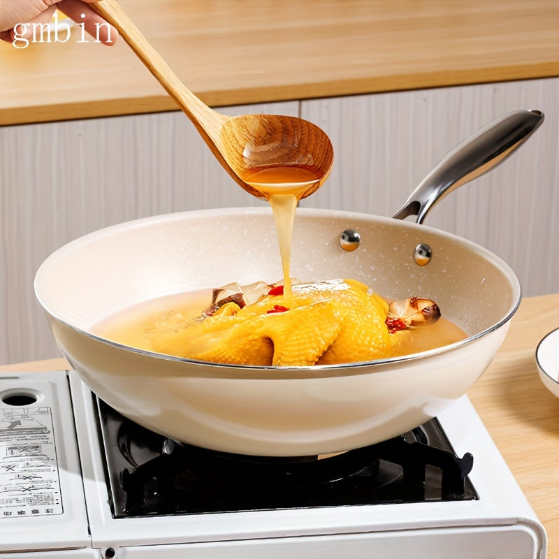 gmbin Ceramic non-stick frying pan is made of internet-famous shell porcelain, featuring a wheat rice stone flat bottom for deep frying.