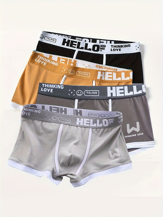 4 pieces of men's cotton boxer briefs for daily wear, soft and stretchy.