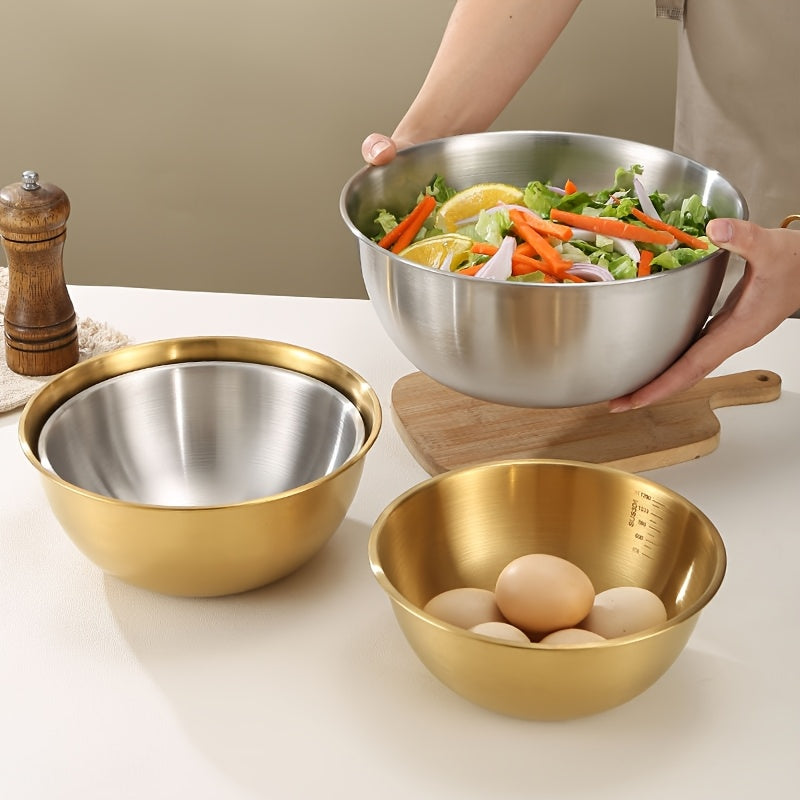 Set of Three Stainless Steel Mixing Bowls for Kitchen Use