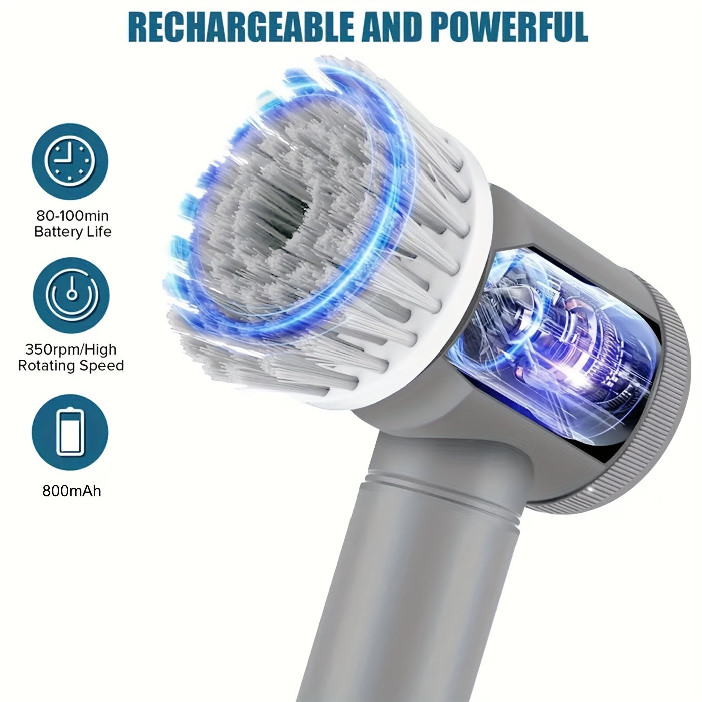 Handy 5-in-1 Electric Spin Scrubber with USB Charging - Powerful ABS Scrub Brush Ideal for Kitchens & Bathrooms, Versatile Cordless Cleaning Device with 5 Interchangeable Heads, Conveniently Portable & Rechargeable, Perfect Christmas Present