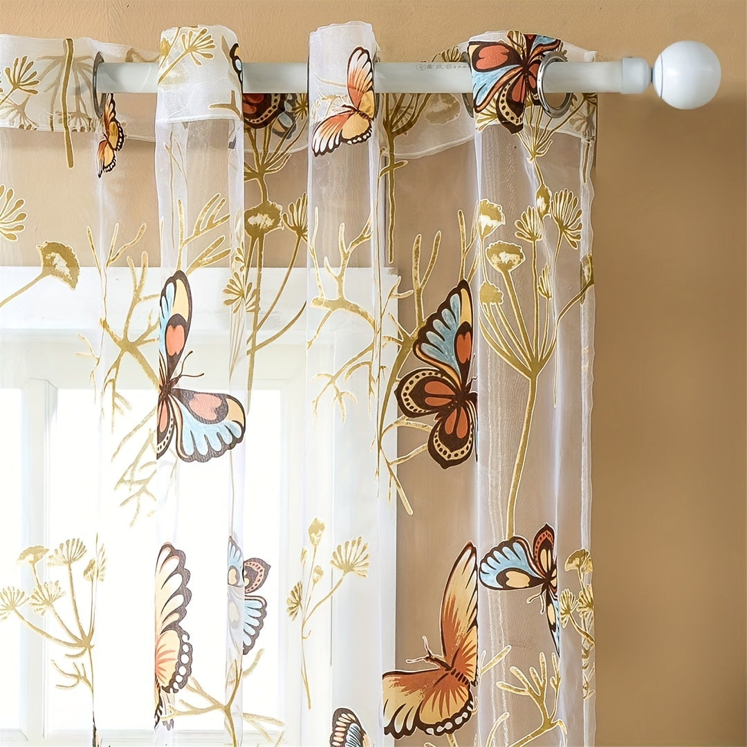 Elegant Butterfly Print Sheer Curtain with Grommet Top - Tulle Window Treatment for Bedroom, Office, Kitchen, Living Room, or Study - Stylish Home Decor Piece