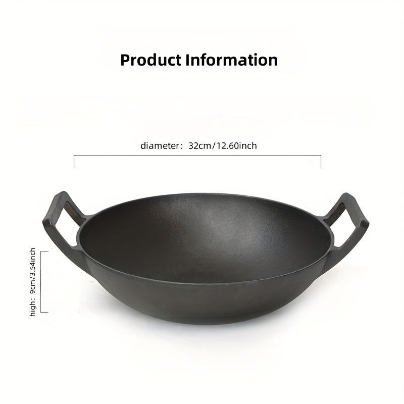 One pack of a pre-seasoned 32.0 cm cast iron chef's pan with a wooden lid, double handle, and uncoated wok suitable for home kitchens and restaurants.