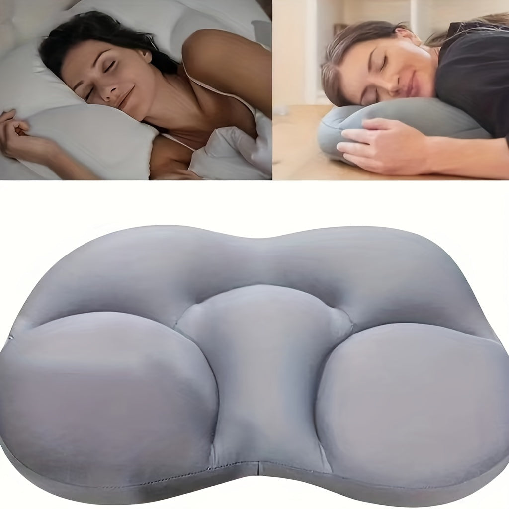 Medium firm polyester neck support pillow designed for sleeping, featuring an ergonomic egg shape. Lightweight with a 3D design and a non-woven fabric cover that can be spot-cleaned. Provides all-round comfort for both side and back sleepers. Portable