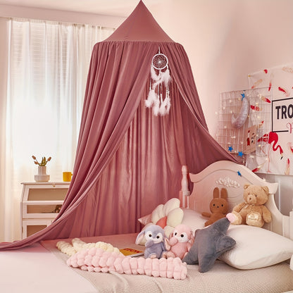 Princess style kids bed canopy made of soft polyester fabric, machine washable, dreamy mosquito netting. Perfect for a contemporary reading nook tent in a girls room. Indoor use, 100-120 gsm.