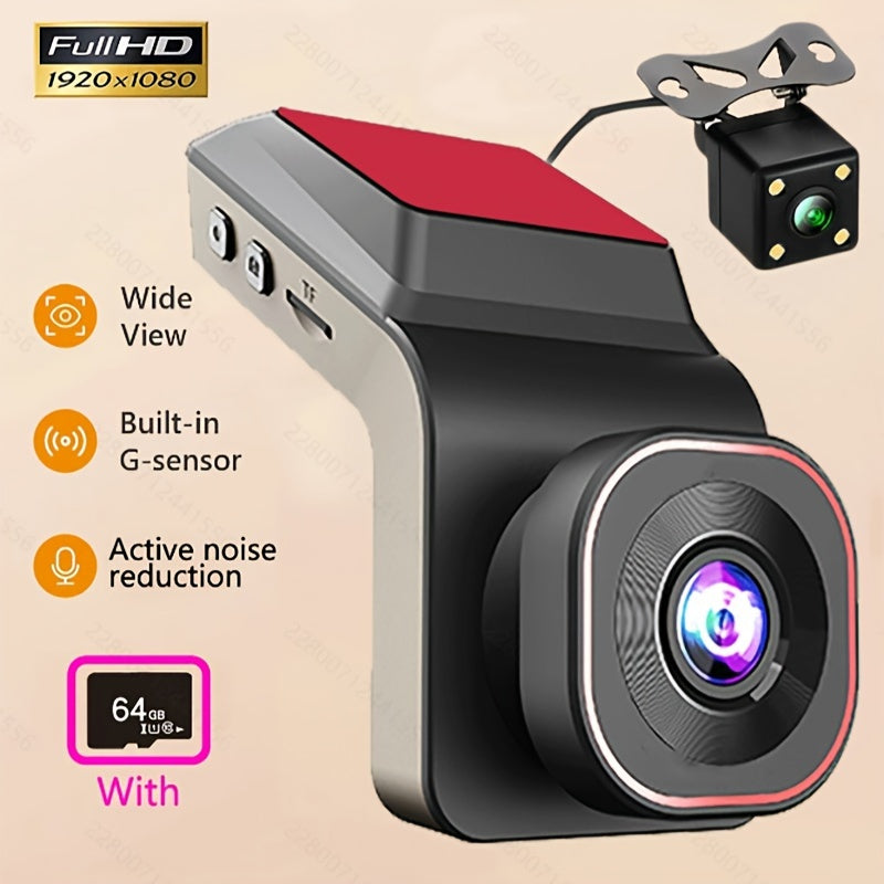 Car DV New Upgraded Model with Large Front and Rear Dual Recording, Hidden Mini Screen, HDR No-Light Night Vision, Easy to Install, Automatic Loop Video Recording, Includes High-Speed