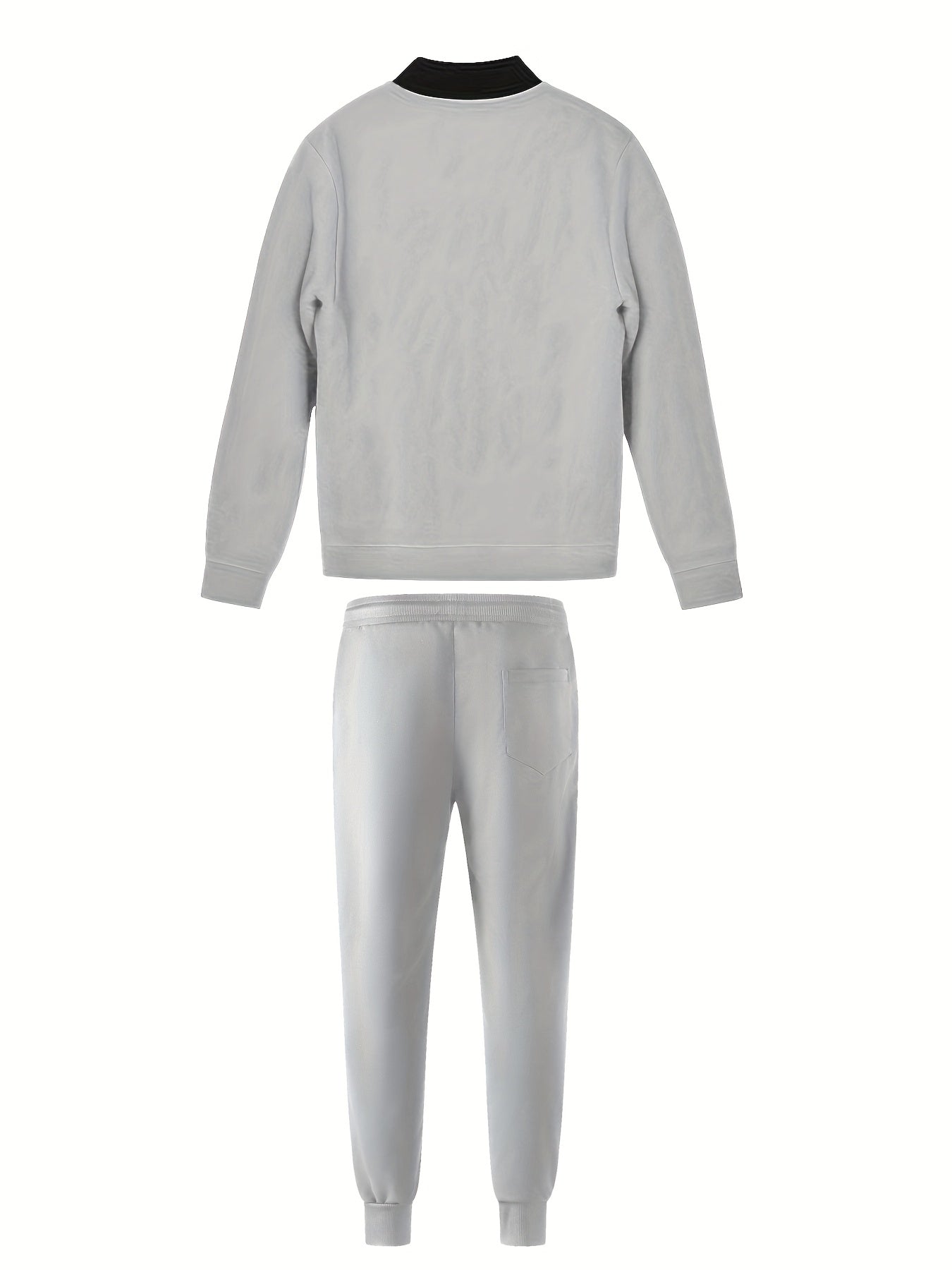 Men's travel-friendly sporty tracksuit set with long sleeve zip-up jacket and joggers, perfect for leisure and outdoor activities. Made of polyester.