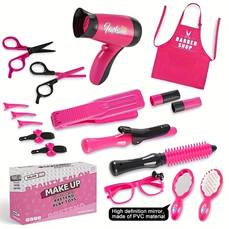 17-piece girls' beauty salon set with pretend haircut toys and styling accessories