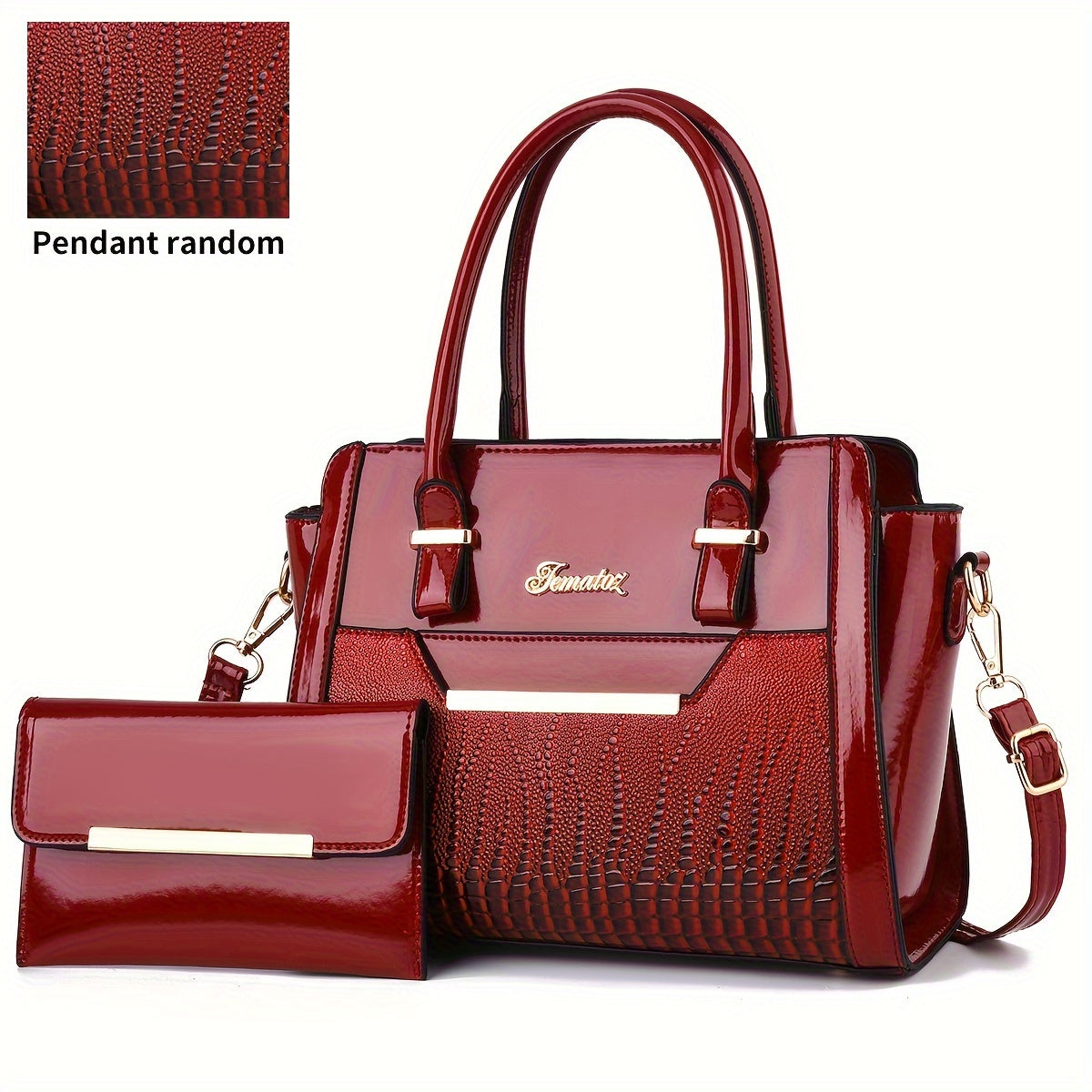 Women's Bag Set: Classic Solid Color Shoulder Bag with Top Handle and Clutch Purse