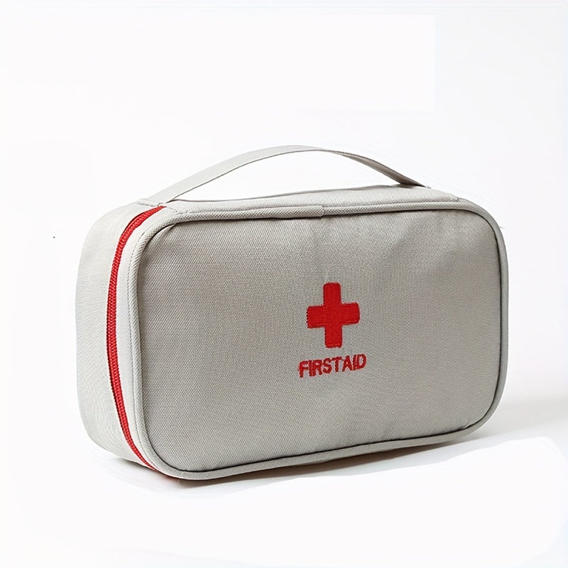 Portable first aid bag made of Oxford cloth with slogan graphic, positioning printing, and no edge paint for organizing medical supplies during travel emergencies.