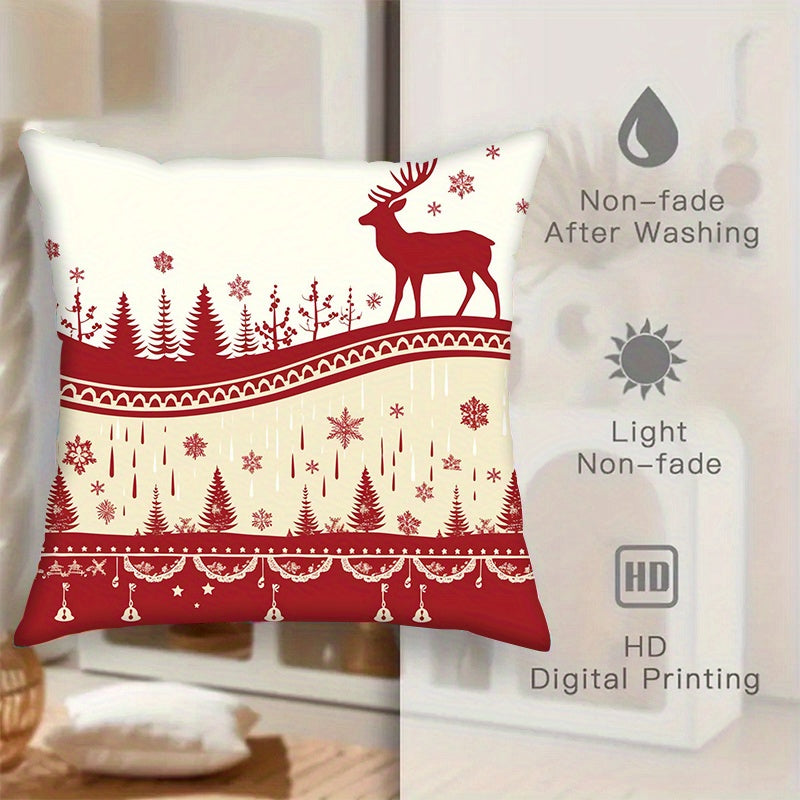 Two-piece set of festive Merry Christmas throw pillow covers. These covers are made from soft and comfortable material, making them perfect for enhancing the decor of your living room, bedroom, or car. Each cover is square-shaped and measures 45.72x45.72