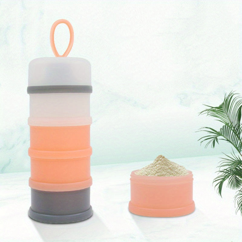 Portable formula dispenser for baby milk powder, convenient for on-the-go use. This stackable container is perfect for travel and is designed to prevent spills. It is also BPA free, ensuring safe storage for your baby's snacks.