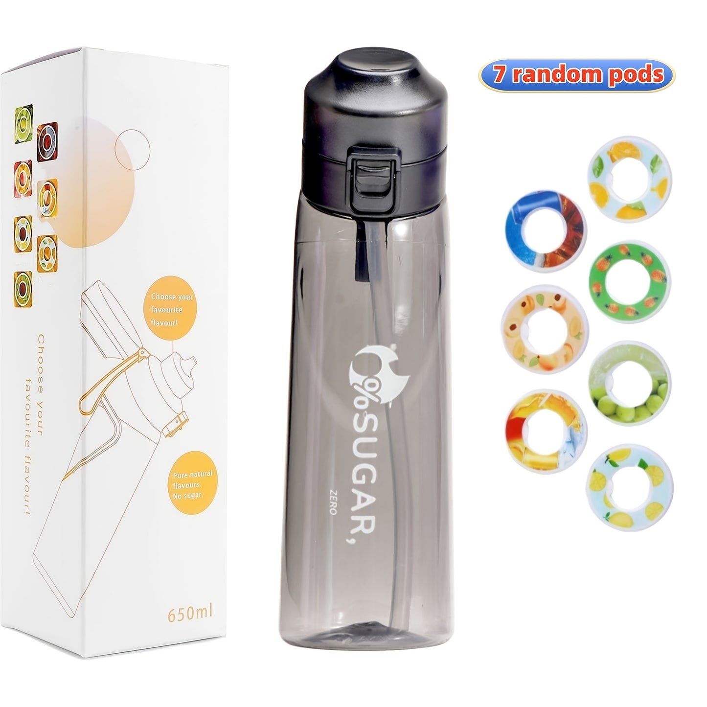 7 Fruit Flavour Pods Starter Set with Drinking Bottles, including Sports Water Bottle and scented flavour pods, a best seller.