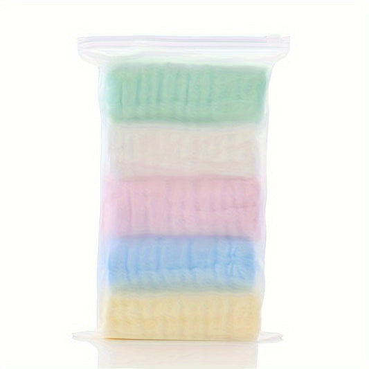 Five pieces of 100% cotton square face towels, made of muslin gauze, perfect for washing.