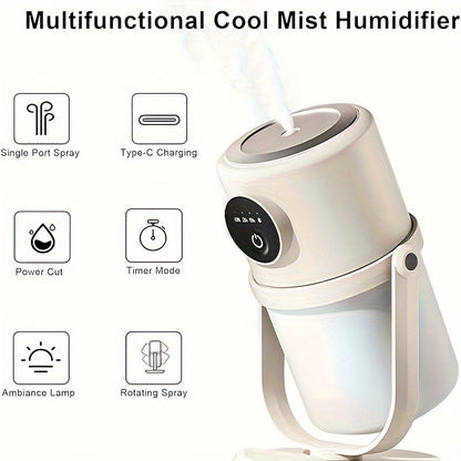 USB powered quiet humidifier for bedroom with 280ml capacity, adjustable lamp, versatile for home and office use.