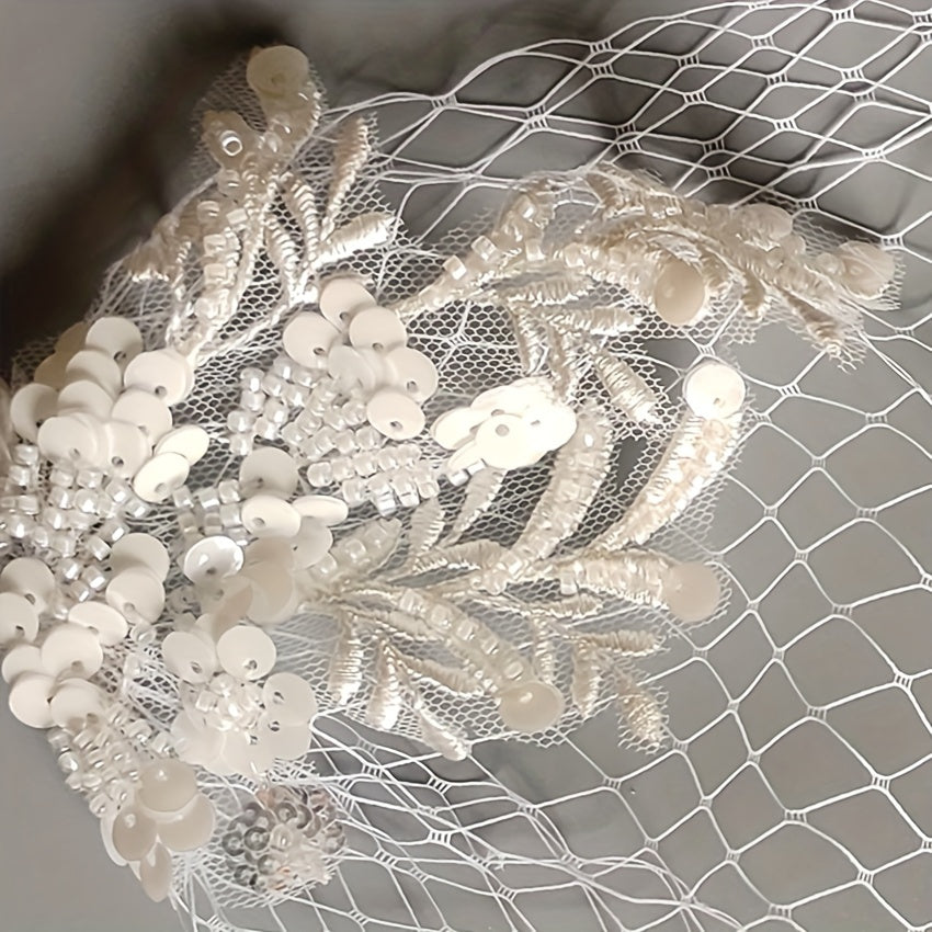 Beautiful Vintage Lace Veil Featuring Hand-Sewn Grid Design - Ideal for Weddings, Events, and Photoshoots