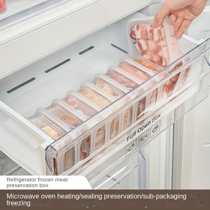 4 clear food storage boxes with locking lids, multifunction food containers for baking supplies, fruits, vegetables, and household organization in the refrigerator.