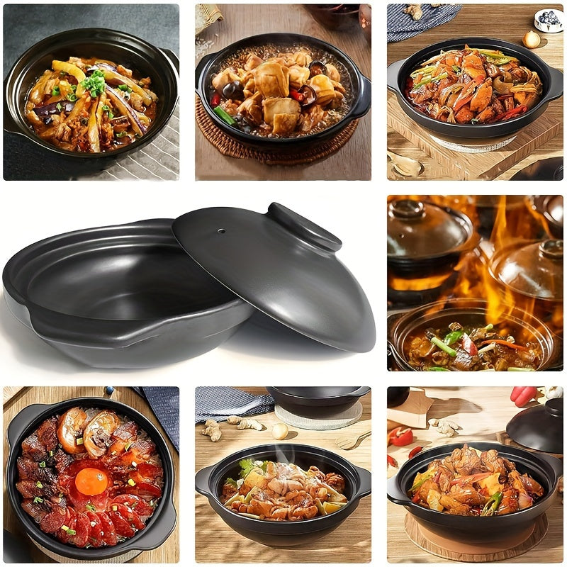 High-quality Ceramic Casserole with Lid - Classic Chinese Design, Versatile, Resistant to Heat & Sticking, Effortless to Clean, Long-lasting for both Home and Restaurant Settings, Offered in various sizes: 54.10oz, 64.3oz, 94.7oz, and 118oz.