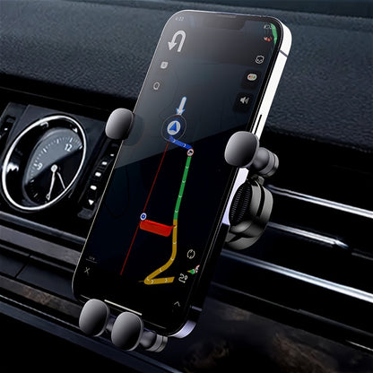 Universal adjustable car phone mount with invisible gravity design, non-electric, rectangular shape, plastic material, auto-clamping dashboard holder for smartphones.