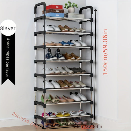 Metal Shoe Rack with 8 Tiers - Ideal for Entryway, Porch, Patio, Bedroom, Living Room - Durable Freestanding Shoe Organizer Saves Space in Any Room