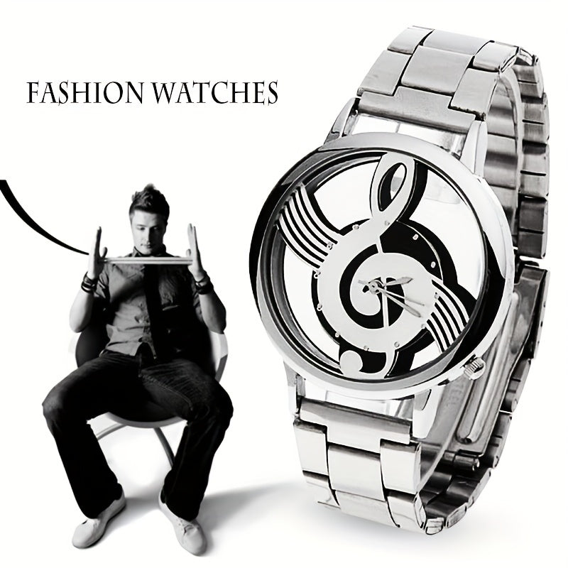 Stainless Steel Musical Notation Quartz Watch for Men's Fashion